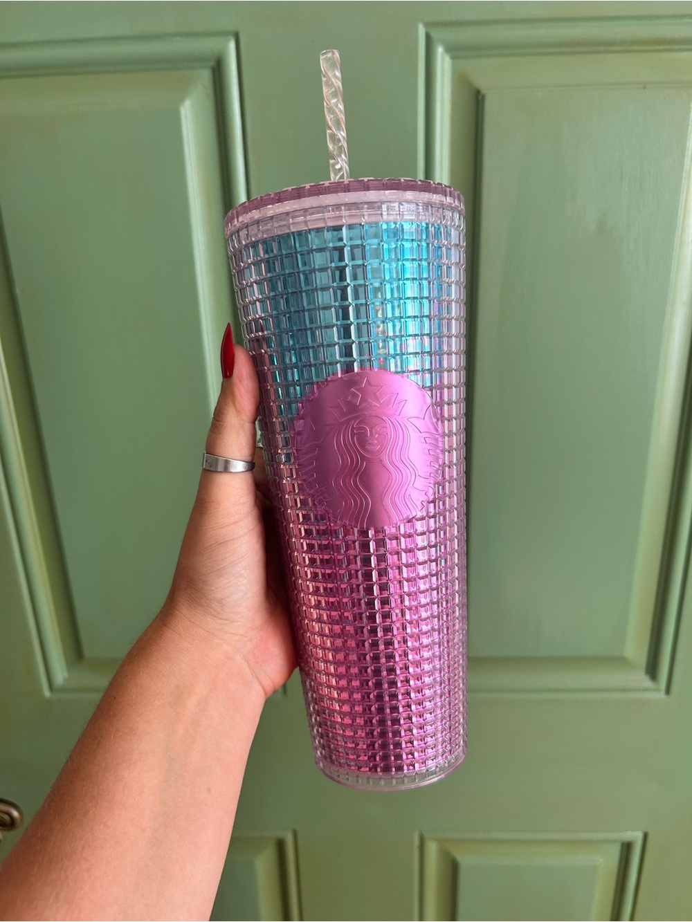 Starbucks Iridescent Pink and Blue Studded Tumbler EUC